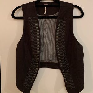 FreePeople - NWT Charcoal Button Vest | Military